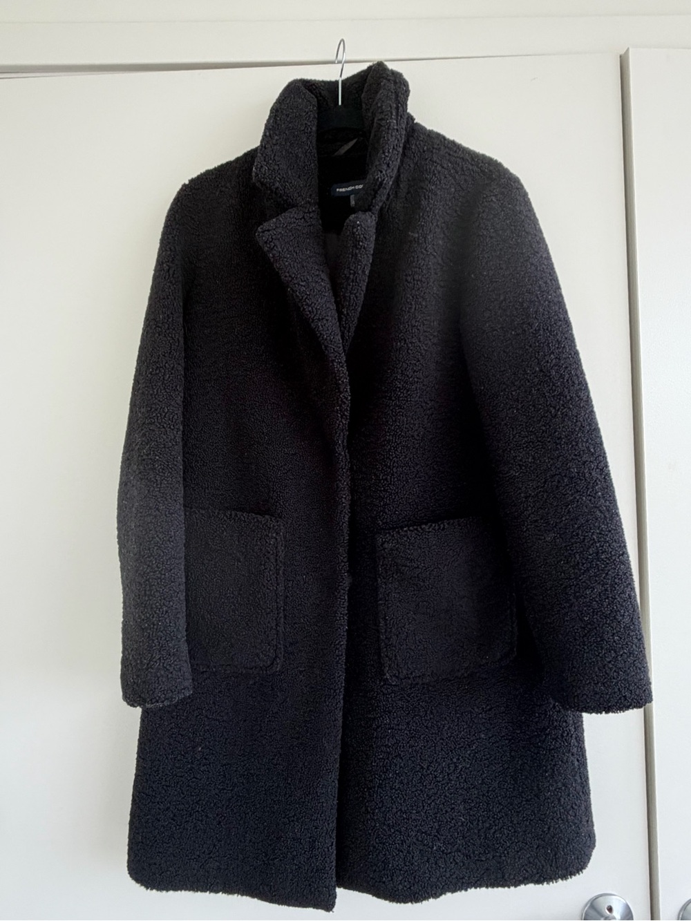 French Connection Black Teddy Boucle Coat